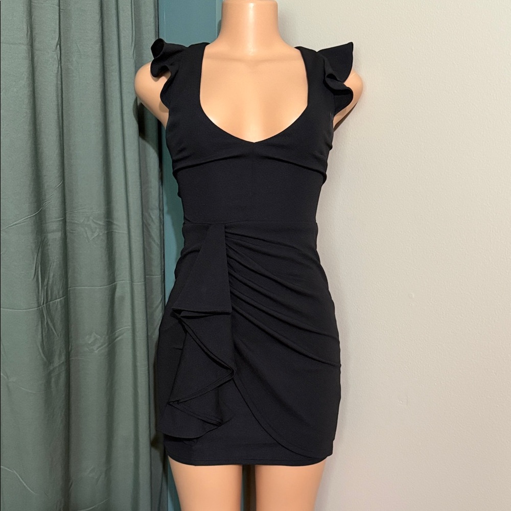 Selfie Leslie Black Ruffle Mini Dress